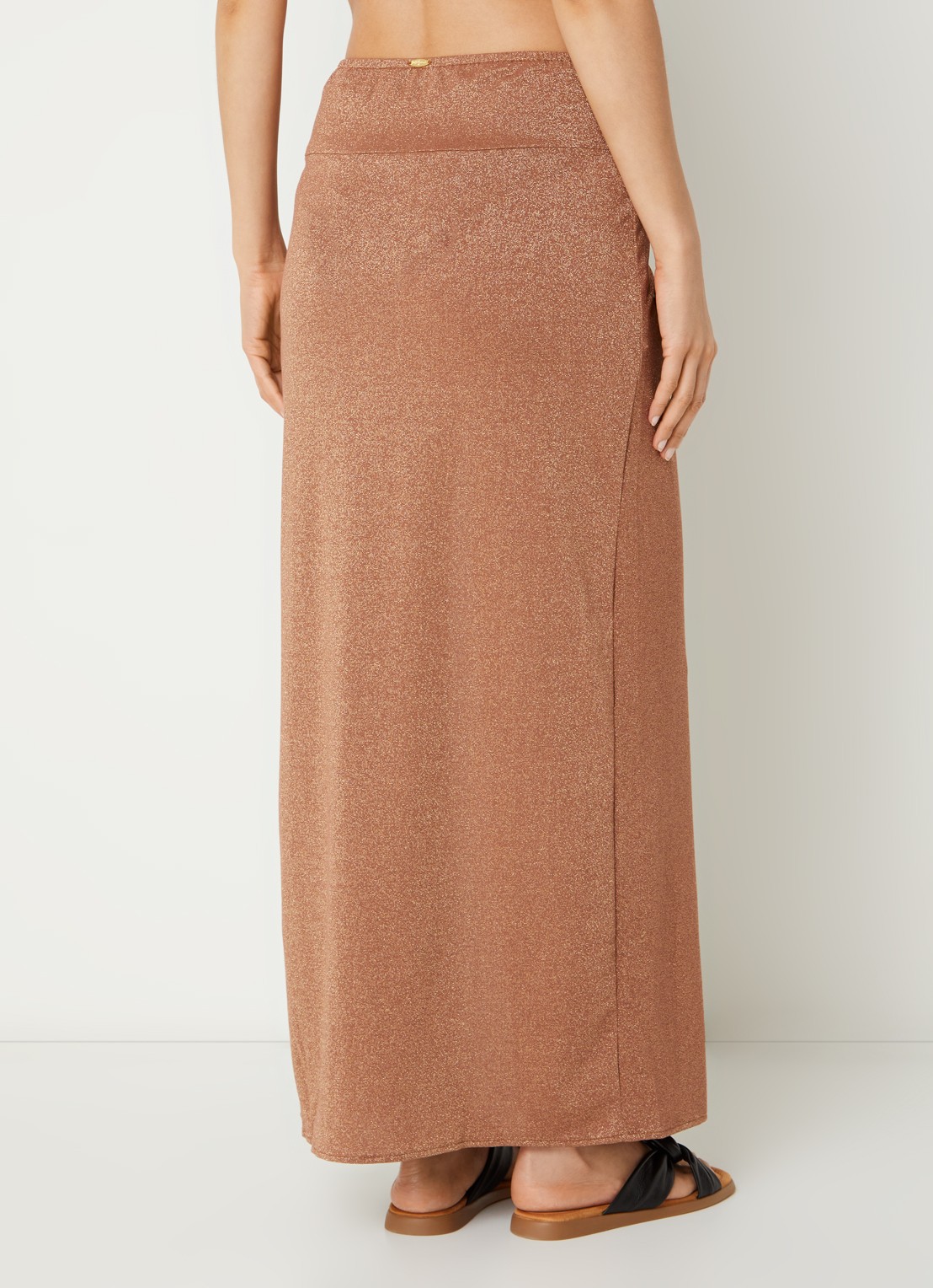 Luli Fama Maxi strandrok met plooidetail en lurex - achterkant 4 bruin