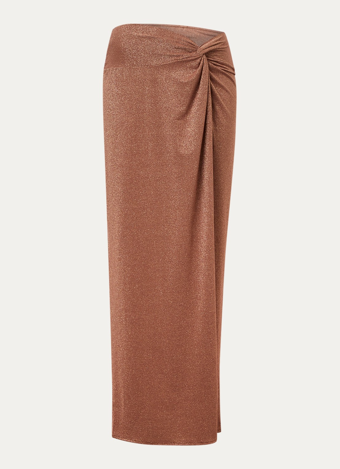 Luli Fama Maxi strandrok met plooidetail en lurex - voorkant 2 bruin