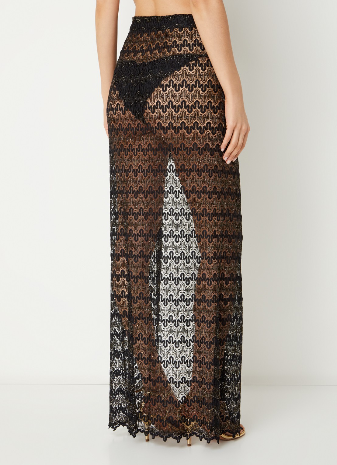 Luli Fama Midnight Currents strandrok met lurex en opengewerkt dessin  - achterkant 3 zwart