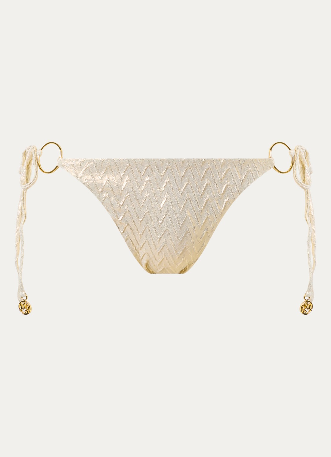 Luli Fama Ring bikinislip met print en lurex - voorkant goud