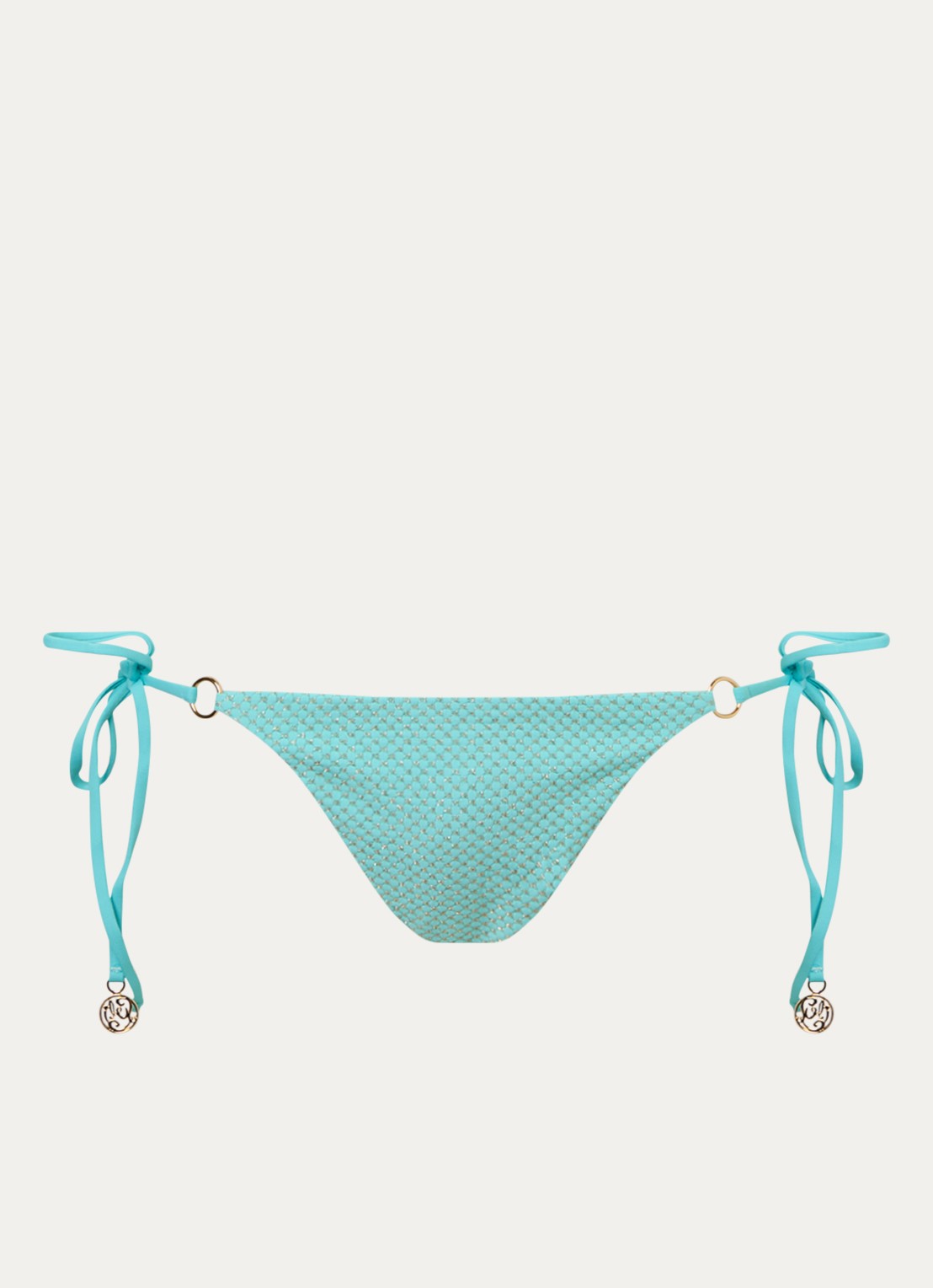 Luli Fama Ring bikinislip met print en lurex - voorkant aquablauw