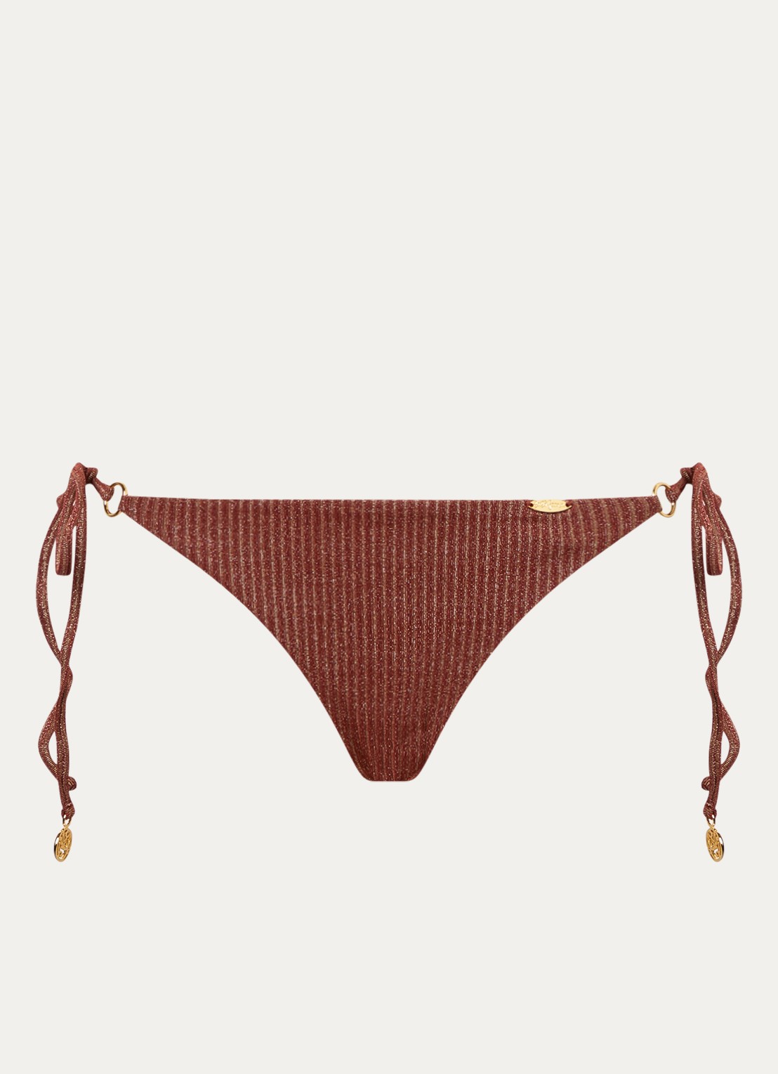 Luli Fama Ring brazilian bikinislip met streepprint en lurex - voorkant 2 bruin