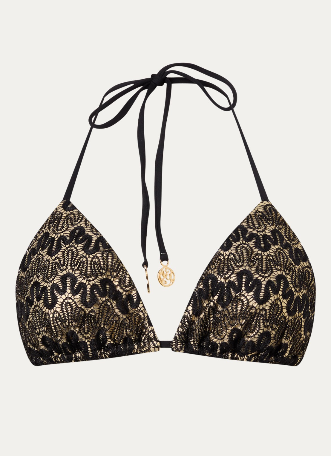 Luli Fama Triangel bikinitop met overlay van kant - voorkant goud