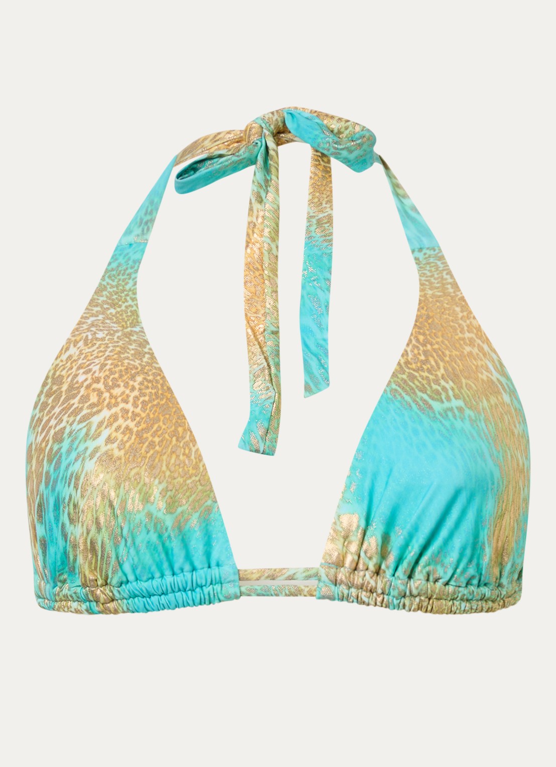 Luli Fama Triangel bikinitop met panterprint - voorkant 4 turquoise