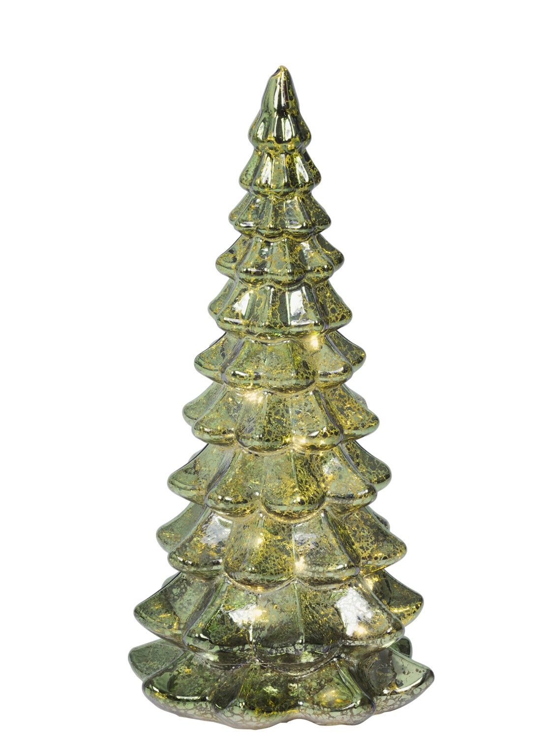 Lumineo Kerstboom ornament met LED verlichting 21 cm - voorkant groen