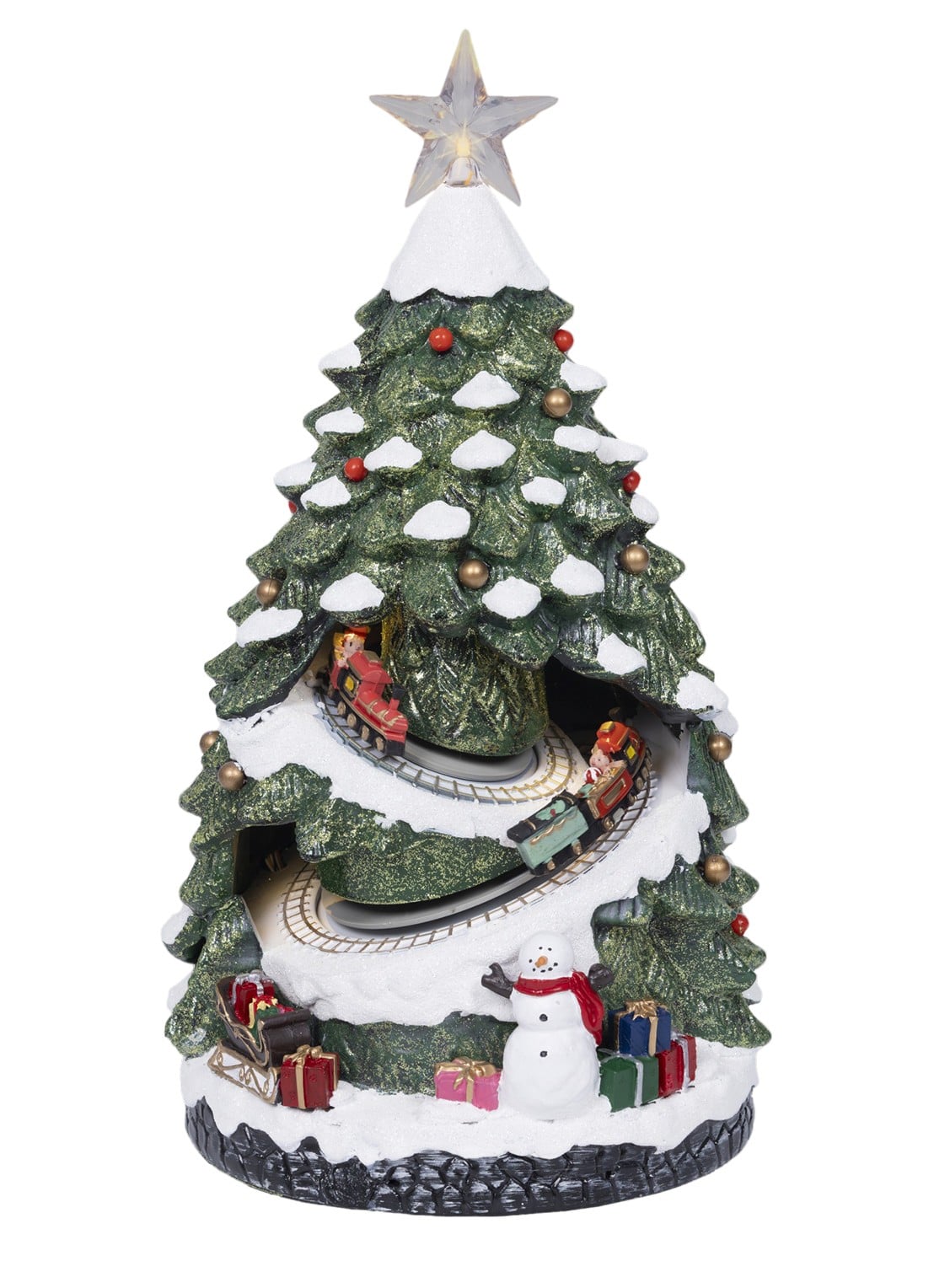 Lumineo Kerstboom ornament met LED verlichting 38 cm - voorkant donkergroen