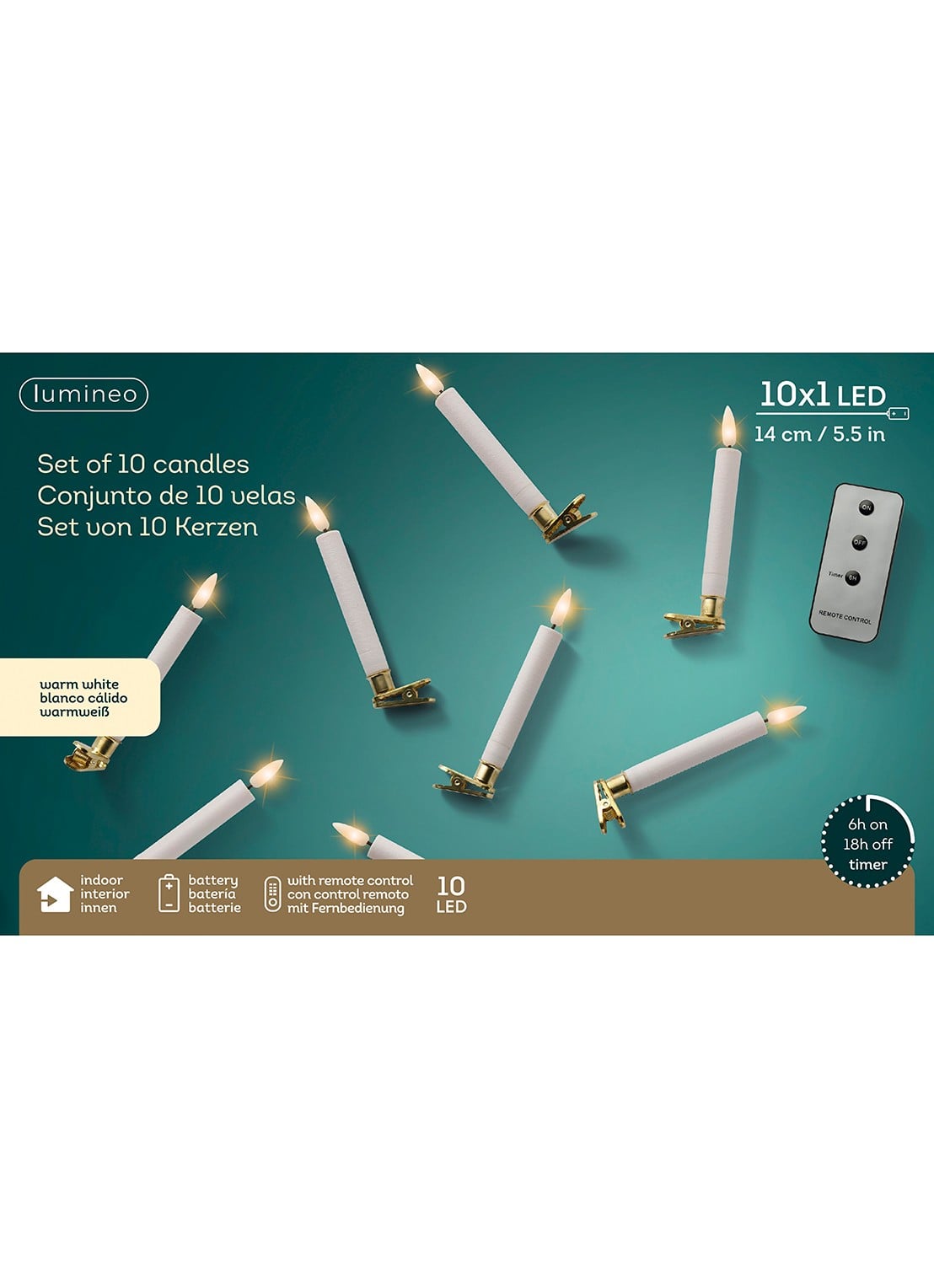 Lumineo LED-kaars 14 cm set van 10 - detail wit