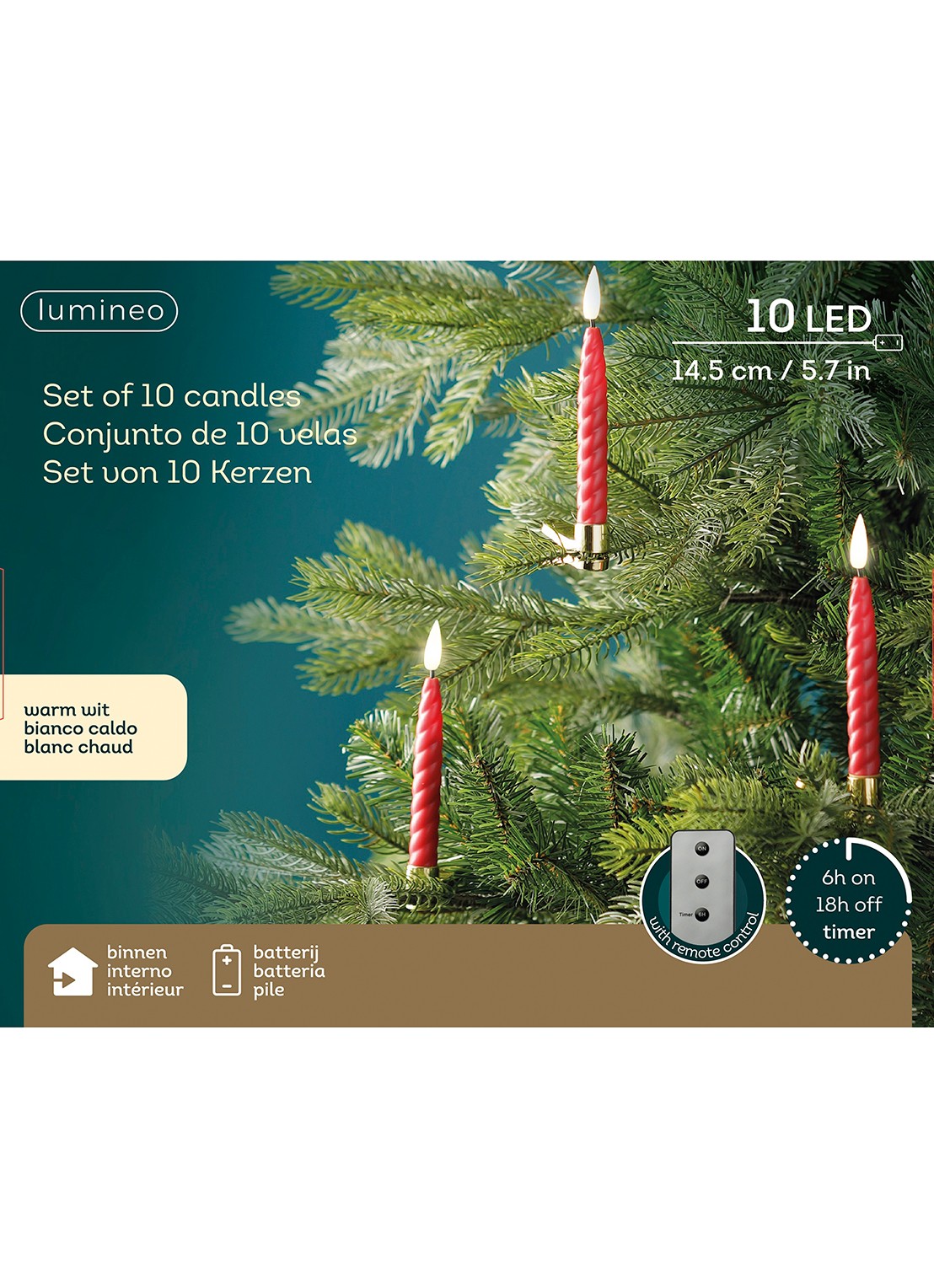 Lumineo LED-kaars 15 cm set van 10 - detail rood