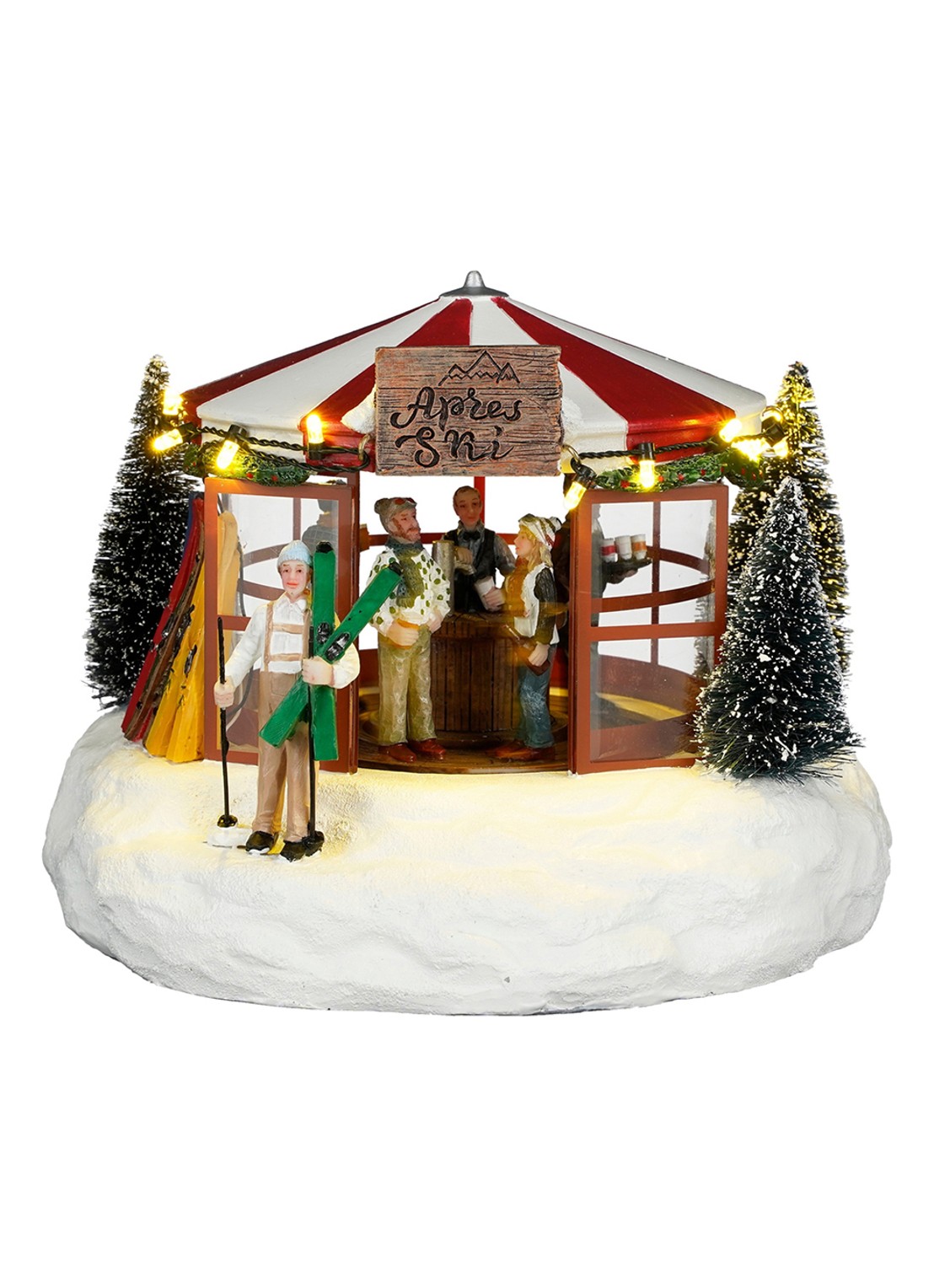 Luville Collectables Apres Ski Bar kerstdorp met verlichting 20 cm - voorkant rood