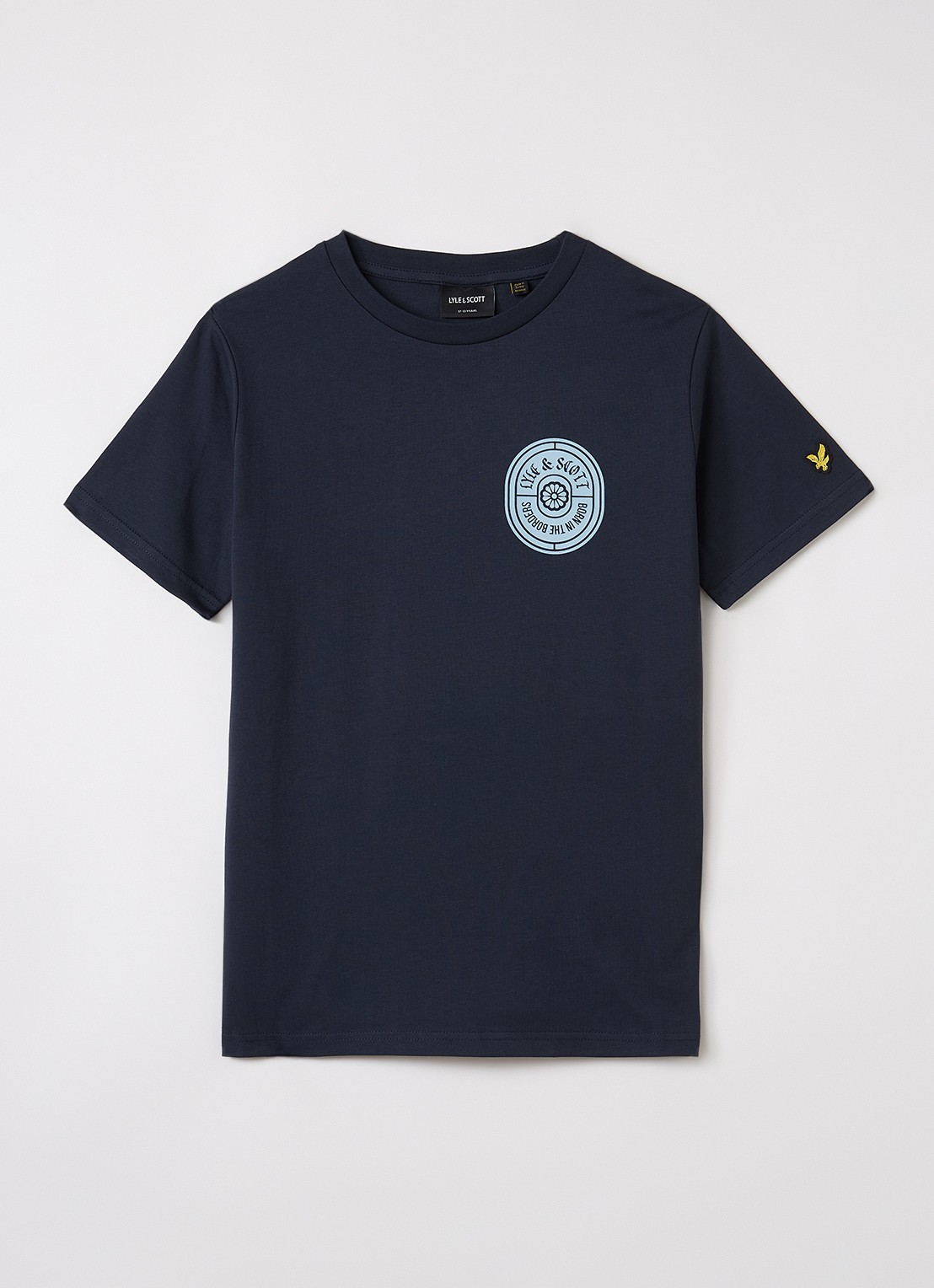 Lyle & Scott Borders T-shirt met front- en backprint - voorkant donkerblauw