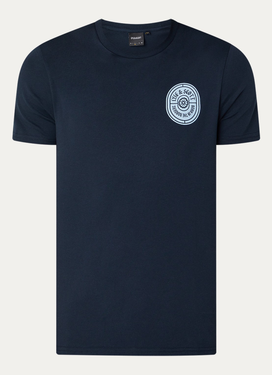 Lyle & Scott Borders T-shirt met logo- en backprint - voorkant 3 donkerblauw