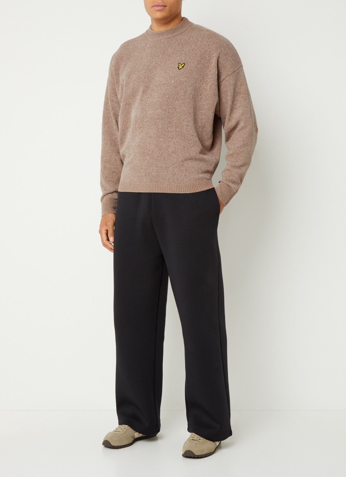 Lyle & Scott Chenille pullover van badstof - voorkant 4 donkerbeige