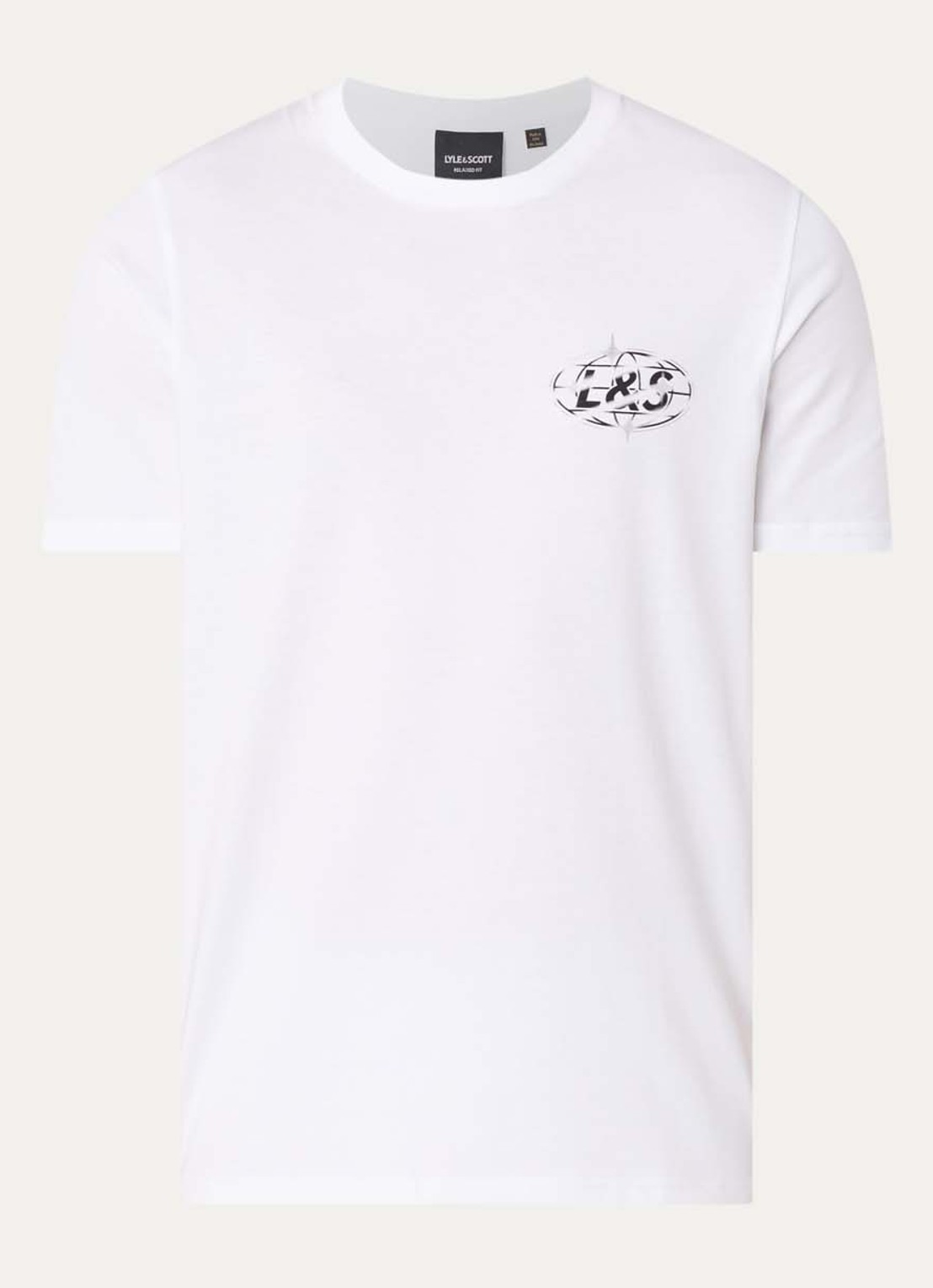 Lyle & Scott Chrome T-shirt met logo- en backprint - voorkant 3 wit