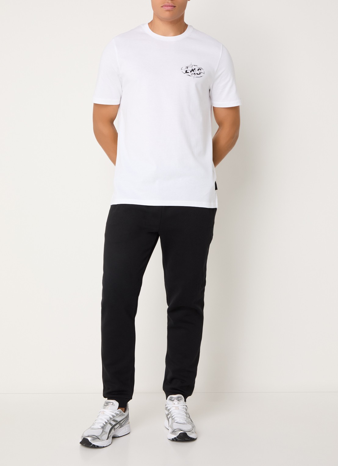 Lyle & Scott Chrome T-shirt met logo- en backprint - voorkant 4 wit