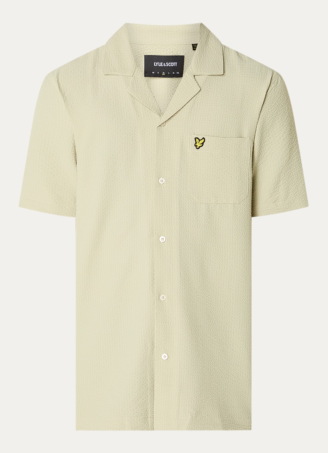 Lyle & Scott Crinkle Resort regular fit overhemd met borstzak - voorkant 3 beige