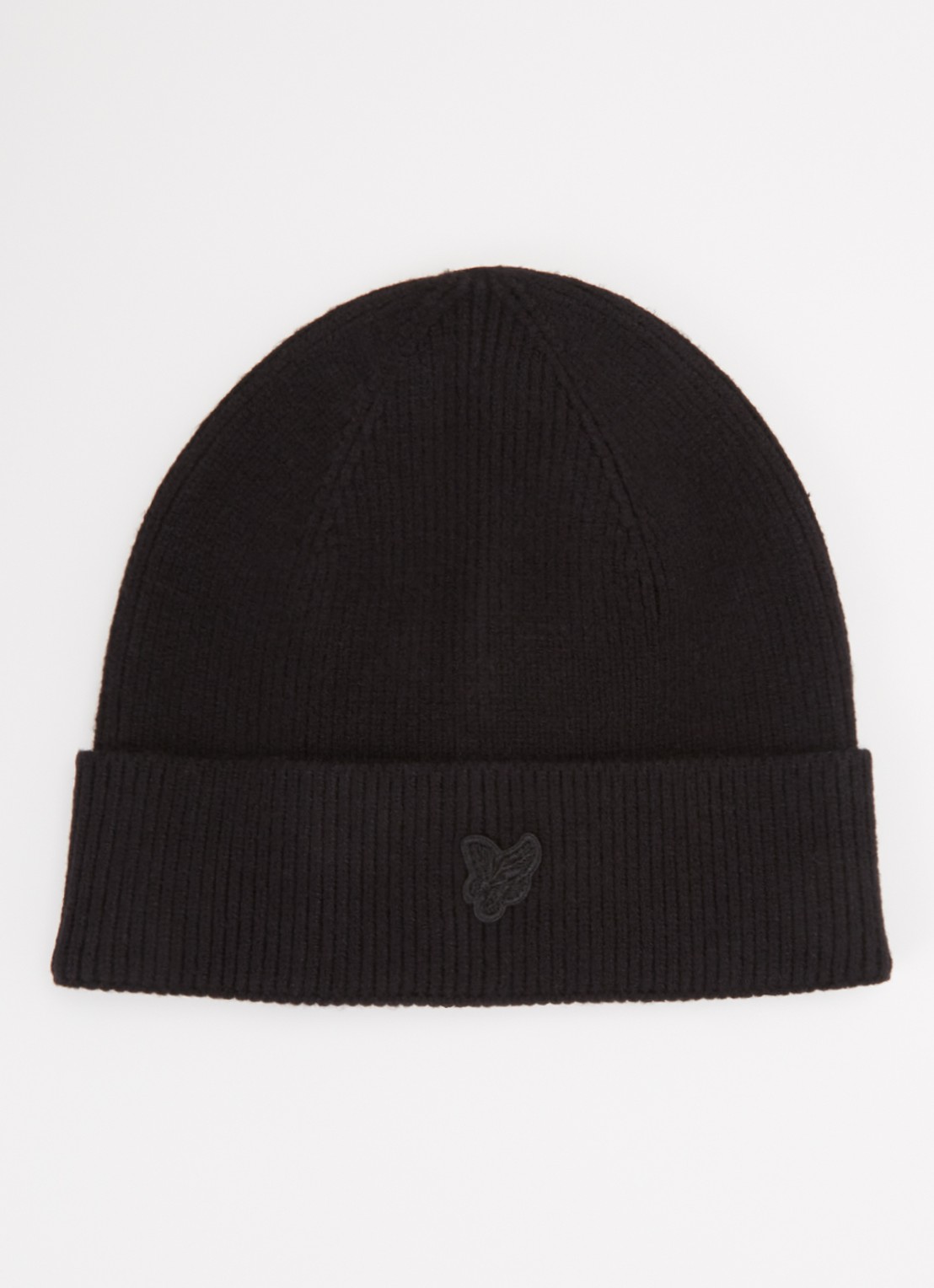 Lyle & Scott Fijngebreide muts met logo - voorkant zwart