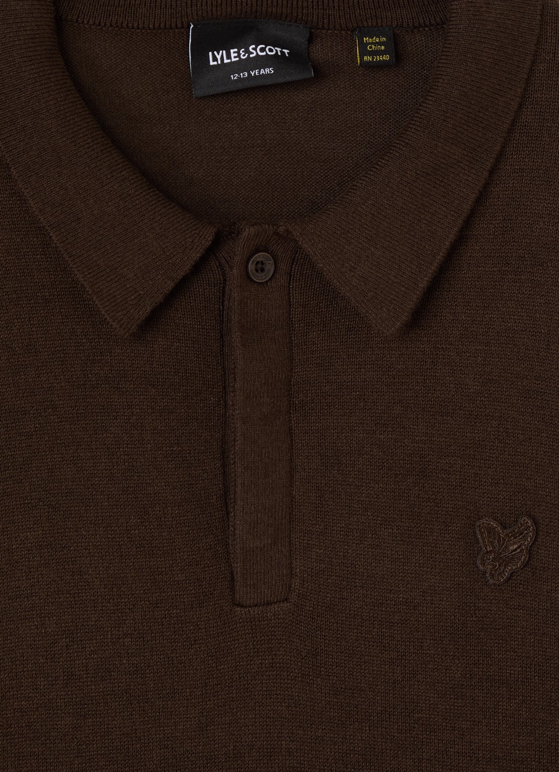 Lyle & Scott Fijngebreide polo met logo - detail donkerbruin