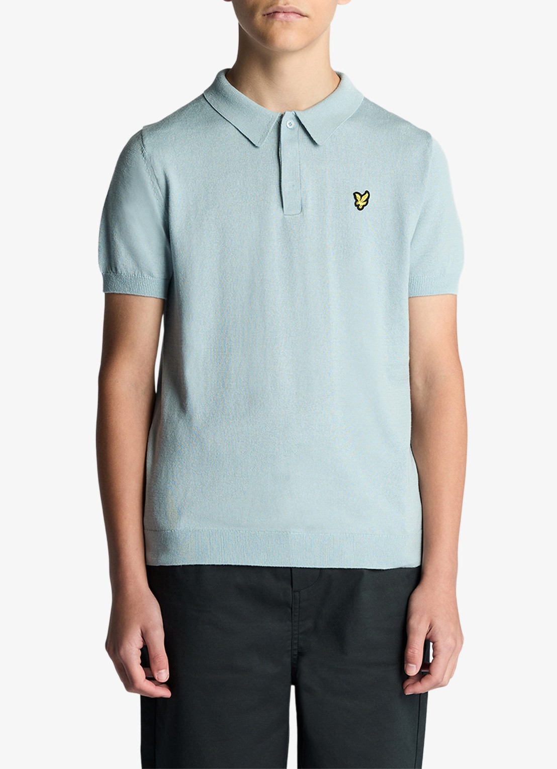 Lyle & Scott Fijngebreide polo met logo - voorkant blauwgrijs