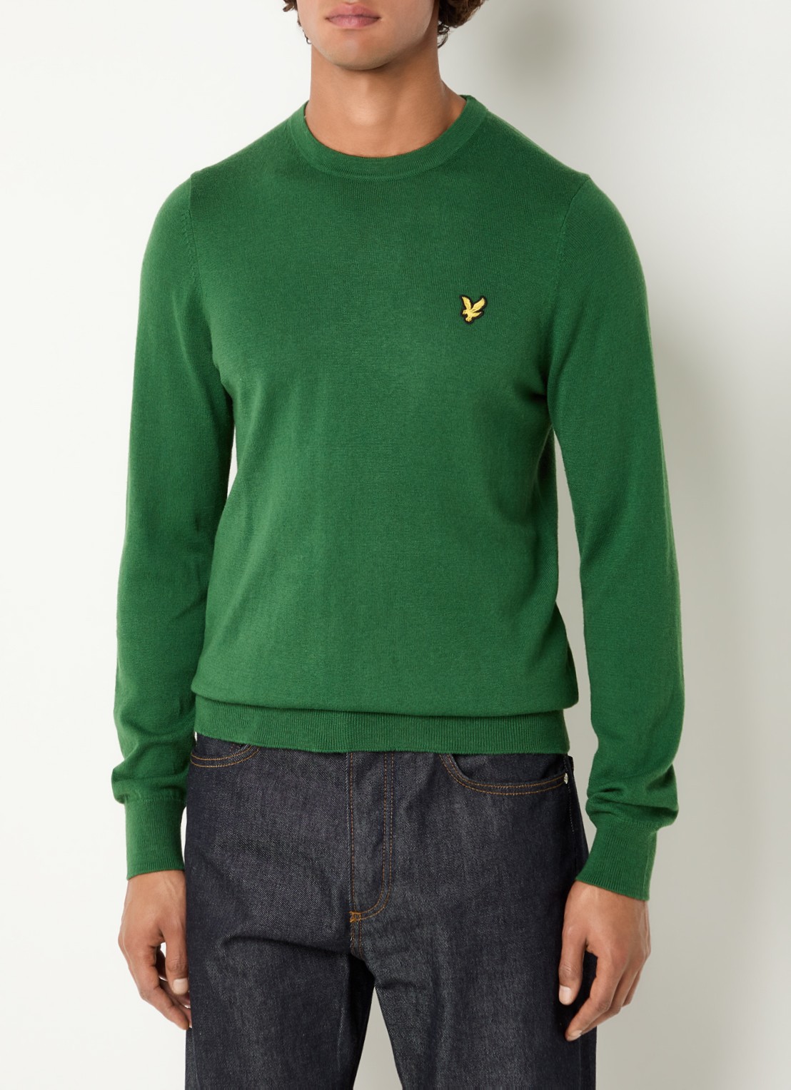 Lyle & Scott Fijngebreide pullover in merino wolblend met logoborduring - detail 4 groen