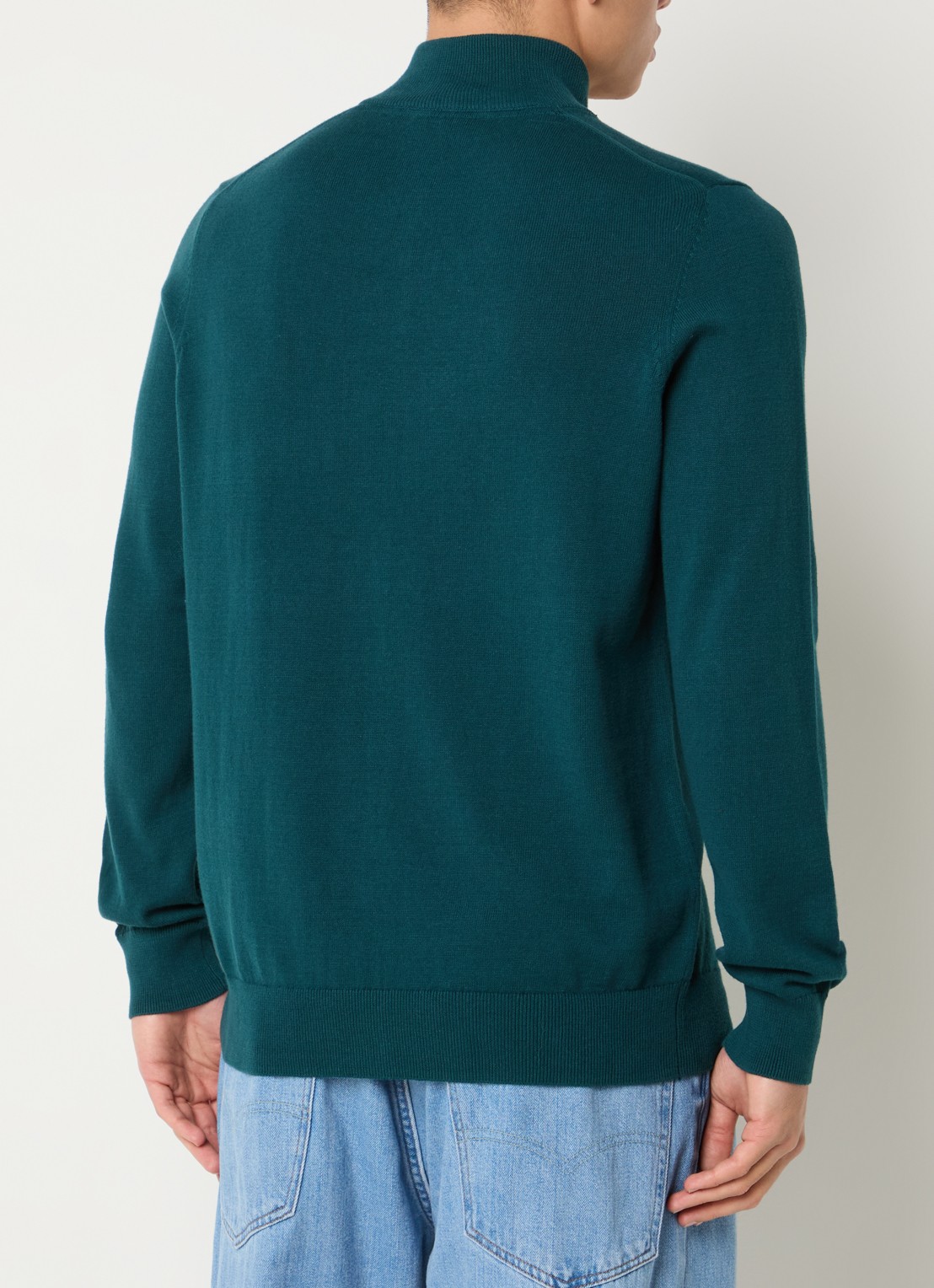 Lyle & Scott Fijngebreide pullover met halve rits - achterkant zeegroen