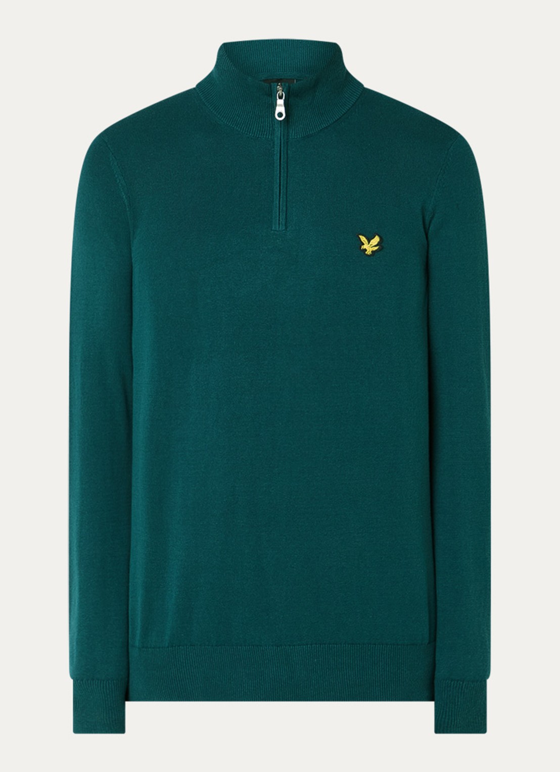 Lyle & Scott Fijngebreide pullover met halve rits - voorkant 2 zeegroen