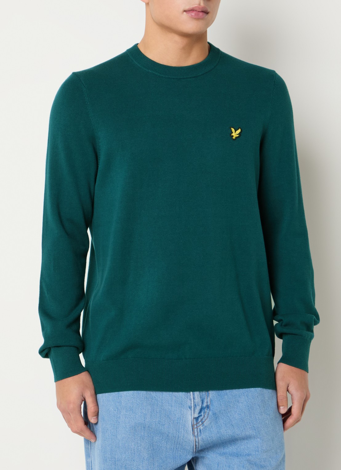 Lyle & Scott Fijngebreide pullover met logo - detail 4 donkergroen