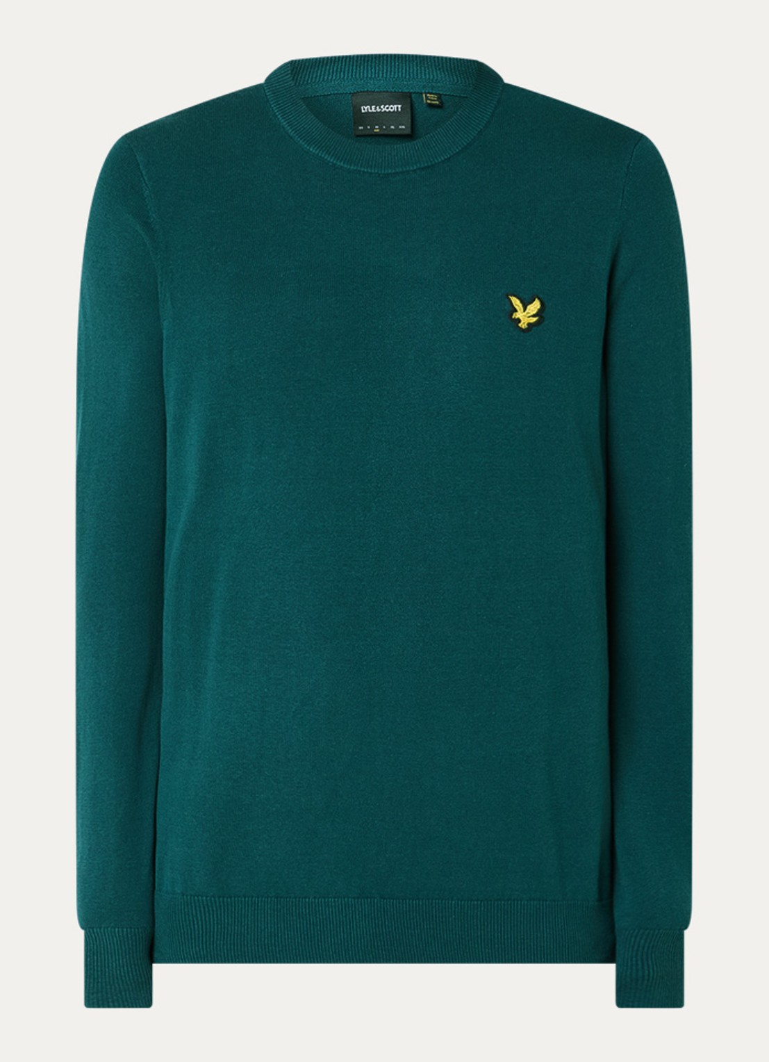 Lyle & Scott Fijngebreide pullover met logo - voorkant donkergroen
