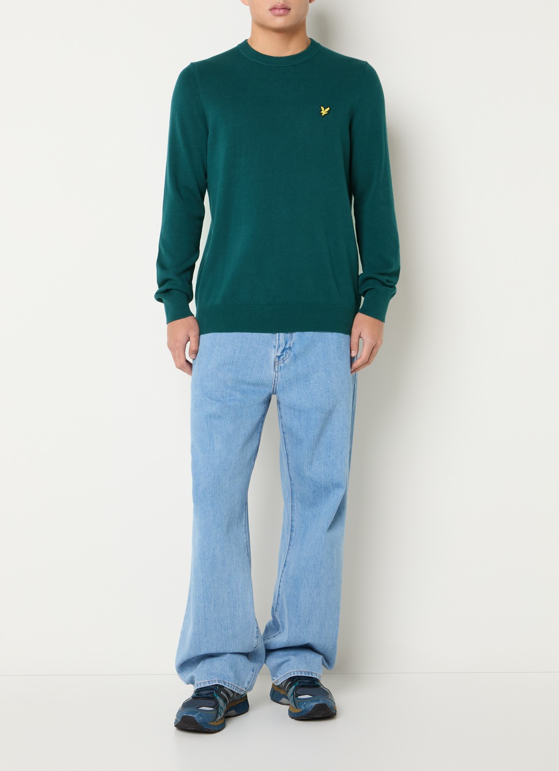 Lyle & Scott Fijngebreide pullover met logo - voorkant 2 donkergroen