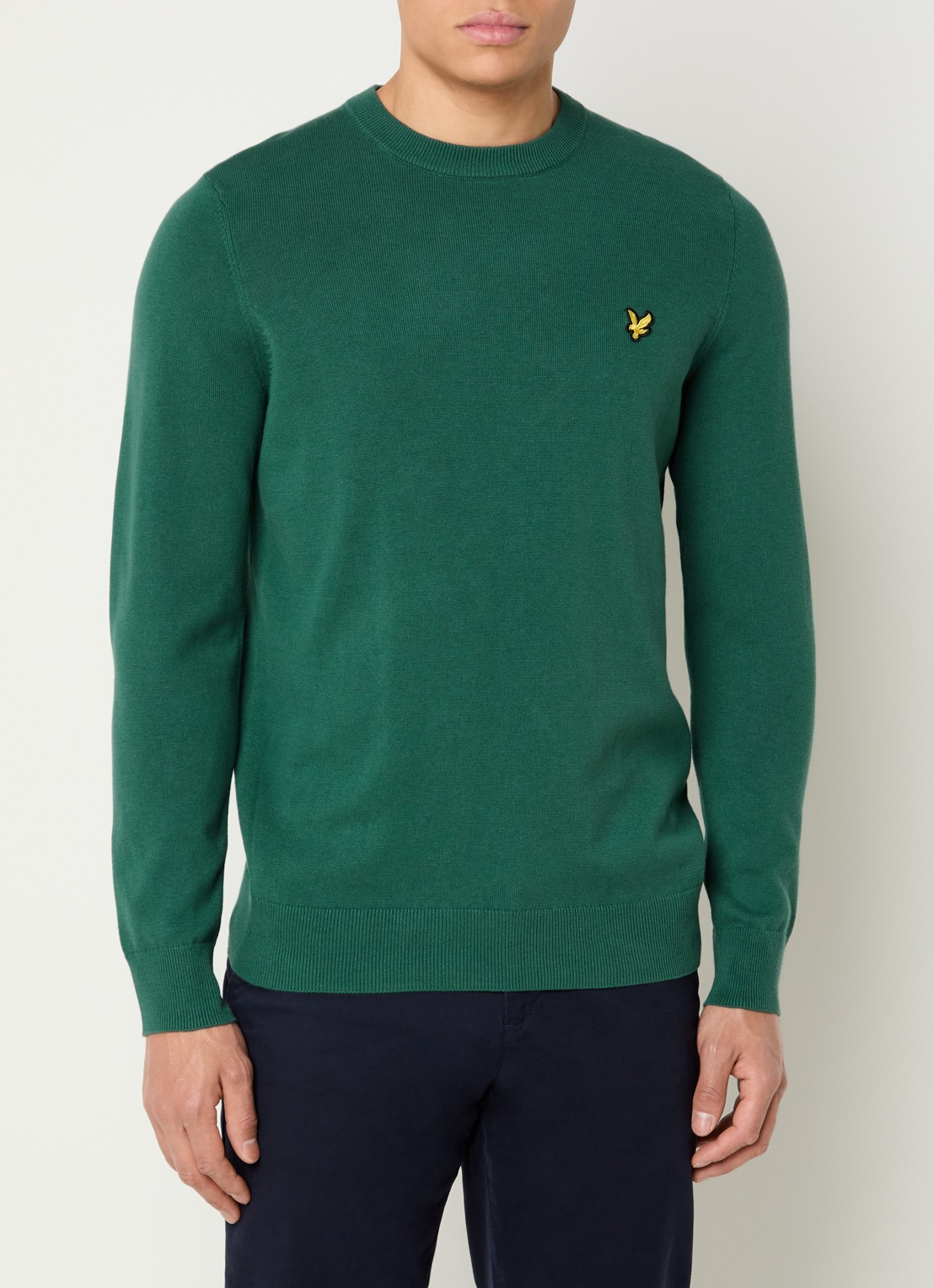 Lyle & Scott Fijngebreide pullover met logo - detail donkergroen