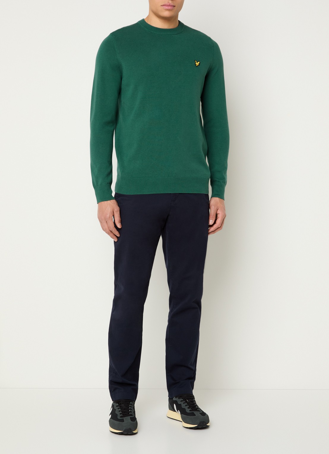 Lyle & Scott Fijngebreide pullover met logo - voorkant 4 donkergroen