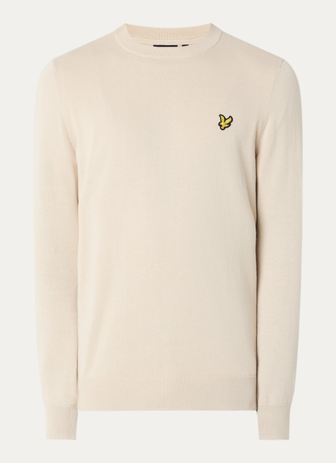 Lyle & Scott Fijngebreide pullover met logo - voorkant 2 beige