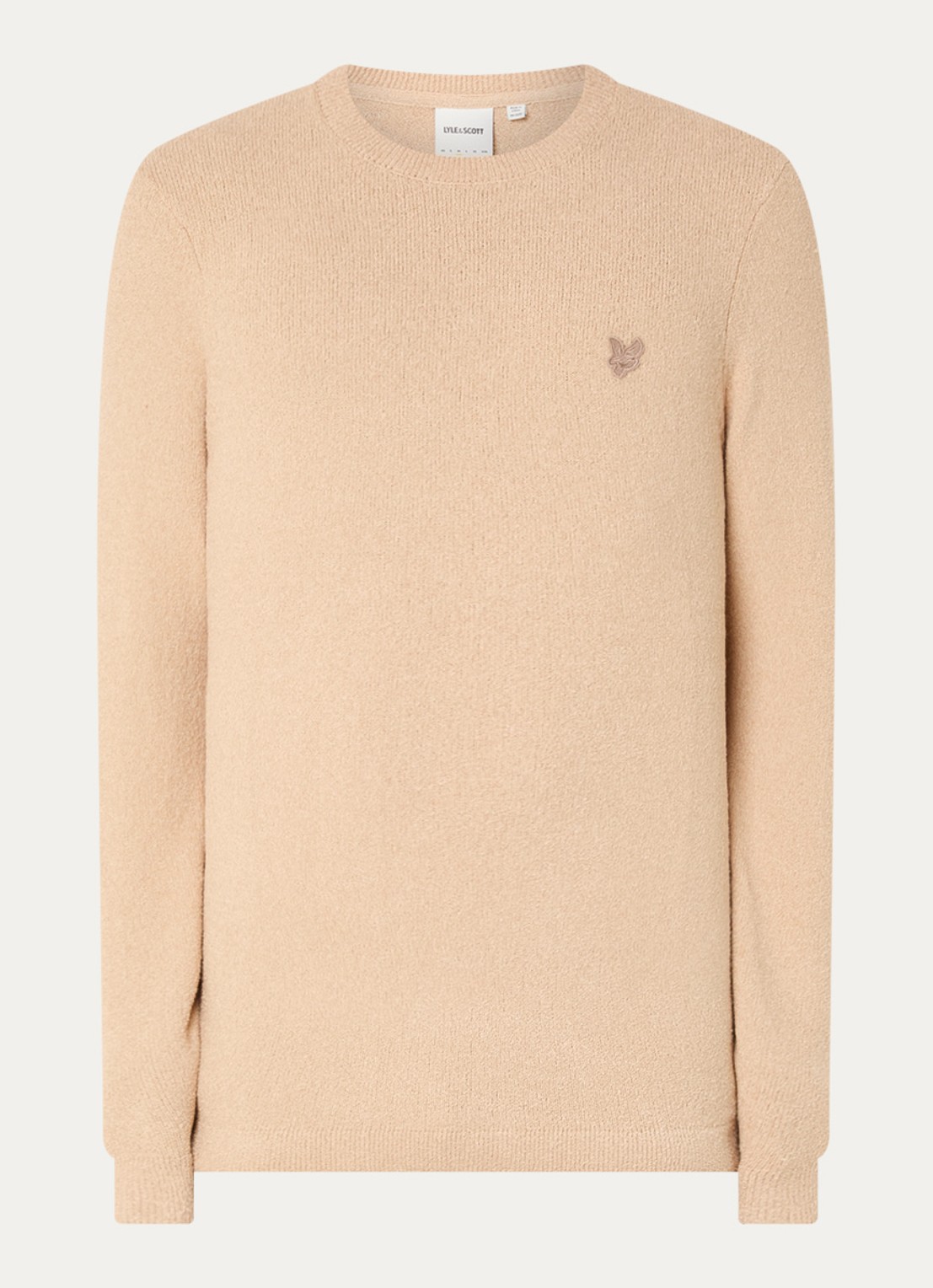Lyle & Scott Fijngebreide pullover met logoborduring - voorkant camel