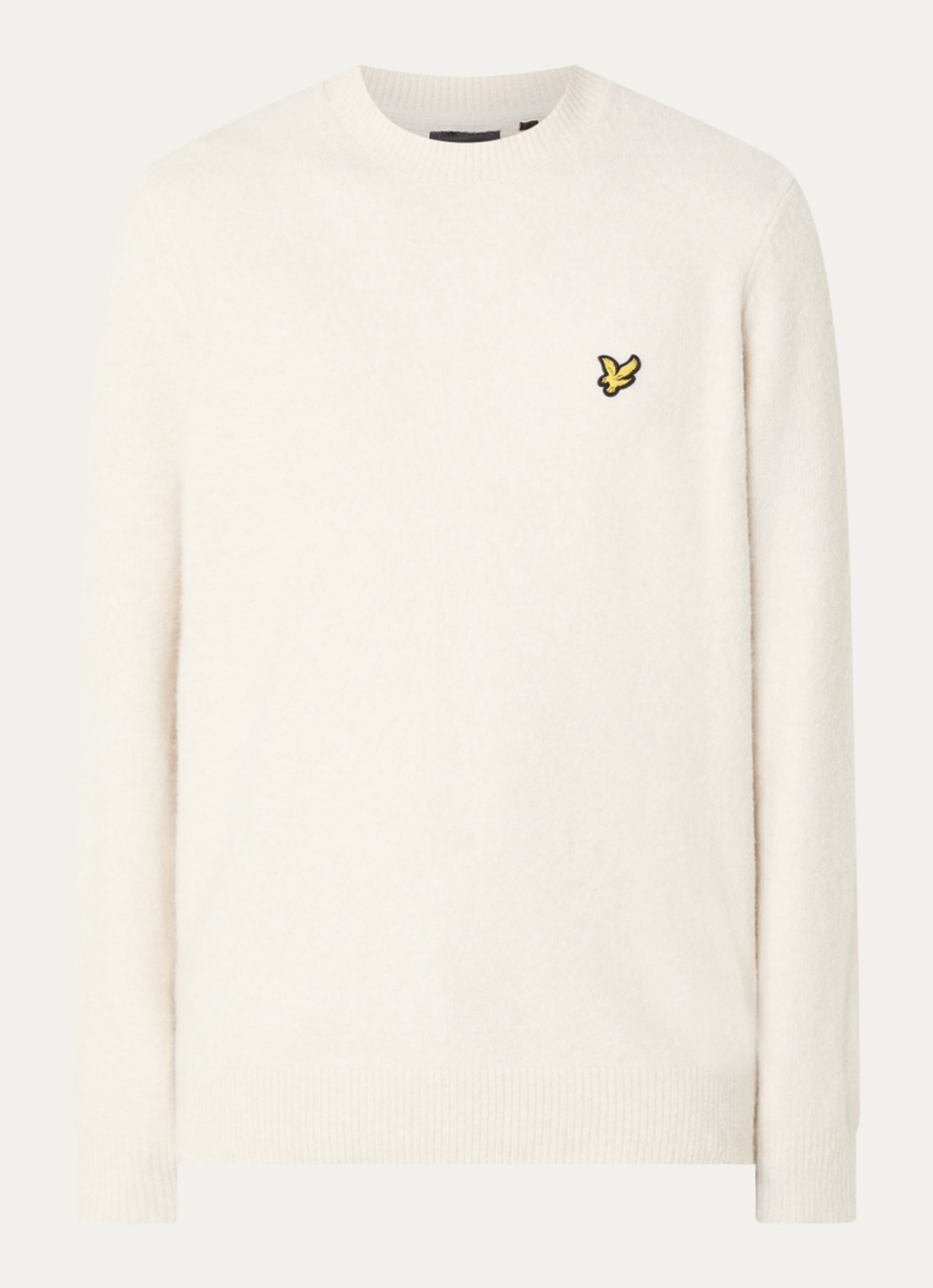 Lyle & Scott Fijngebreide trui in wolblend met logo - voorkant 3 gebroken wit