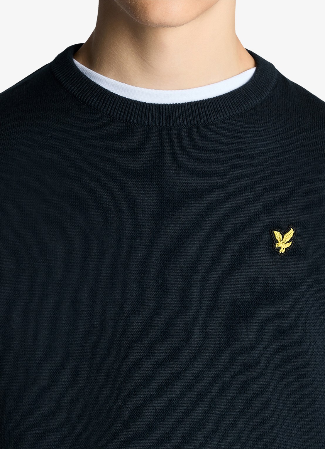 Lyle & Scott Fijngebreide trui met logoborduring - detail 3 donkerblauw