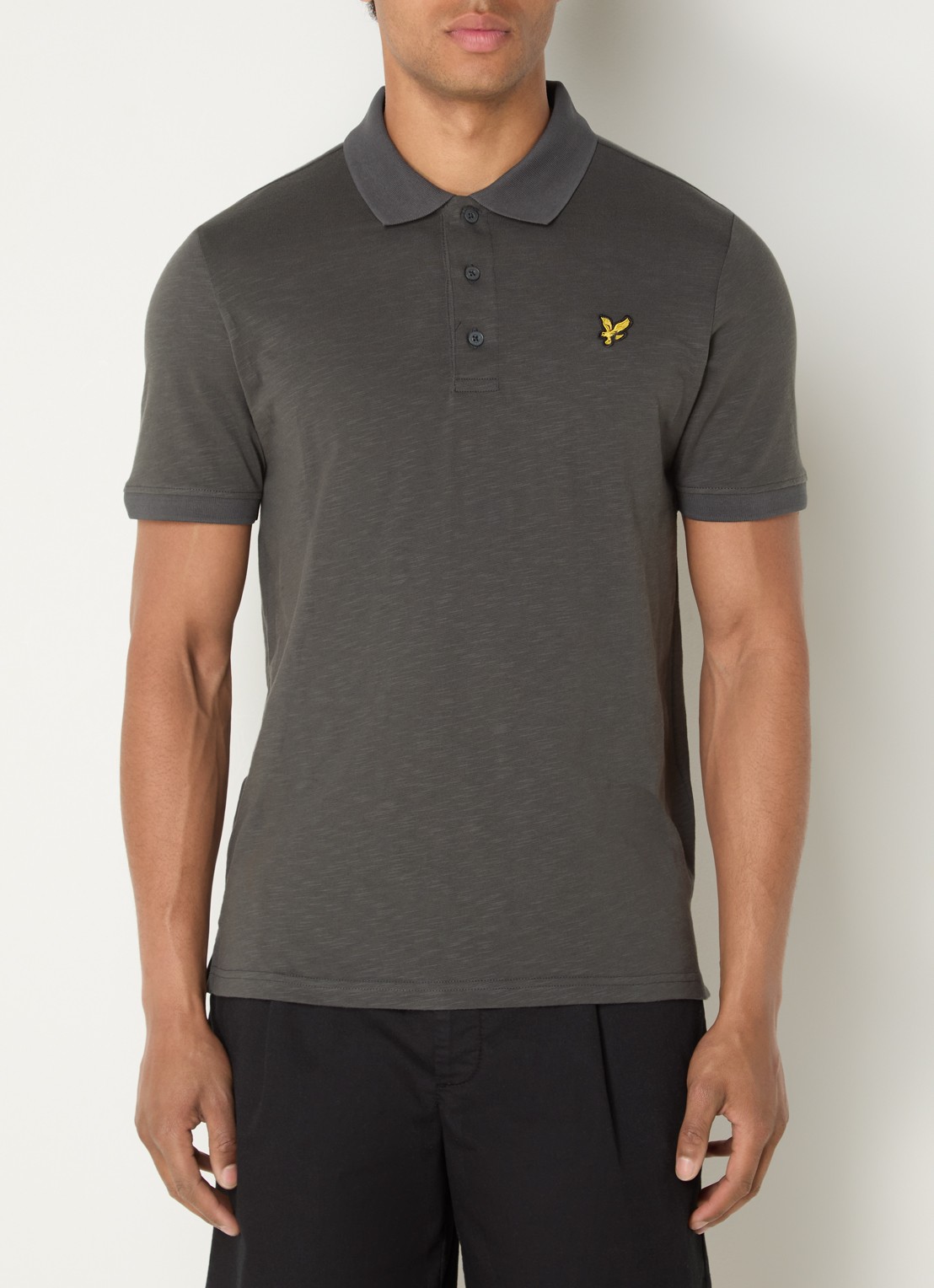 Lyle & Scott Fine Slub regular fit polo met logo - detail 4 antraciet