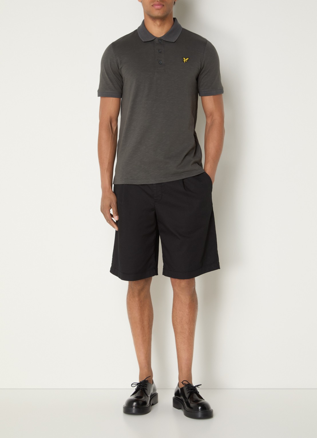 Lyle & Scott Fine Slub regular fit polo met logo - voorkant 3 antraciet