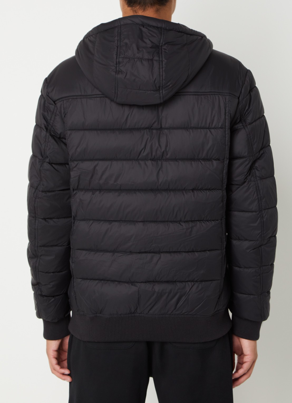 Lyle & Scott Gewatteerde jas met capuchon en logo - achterkant zwart