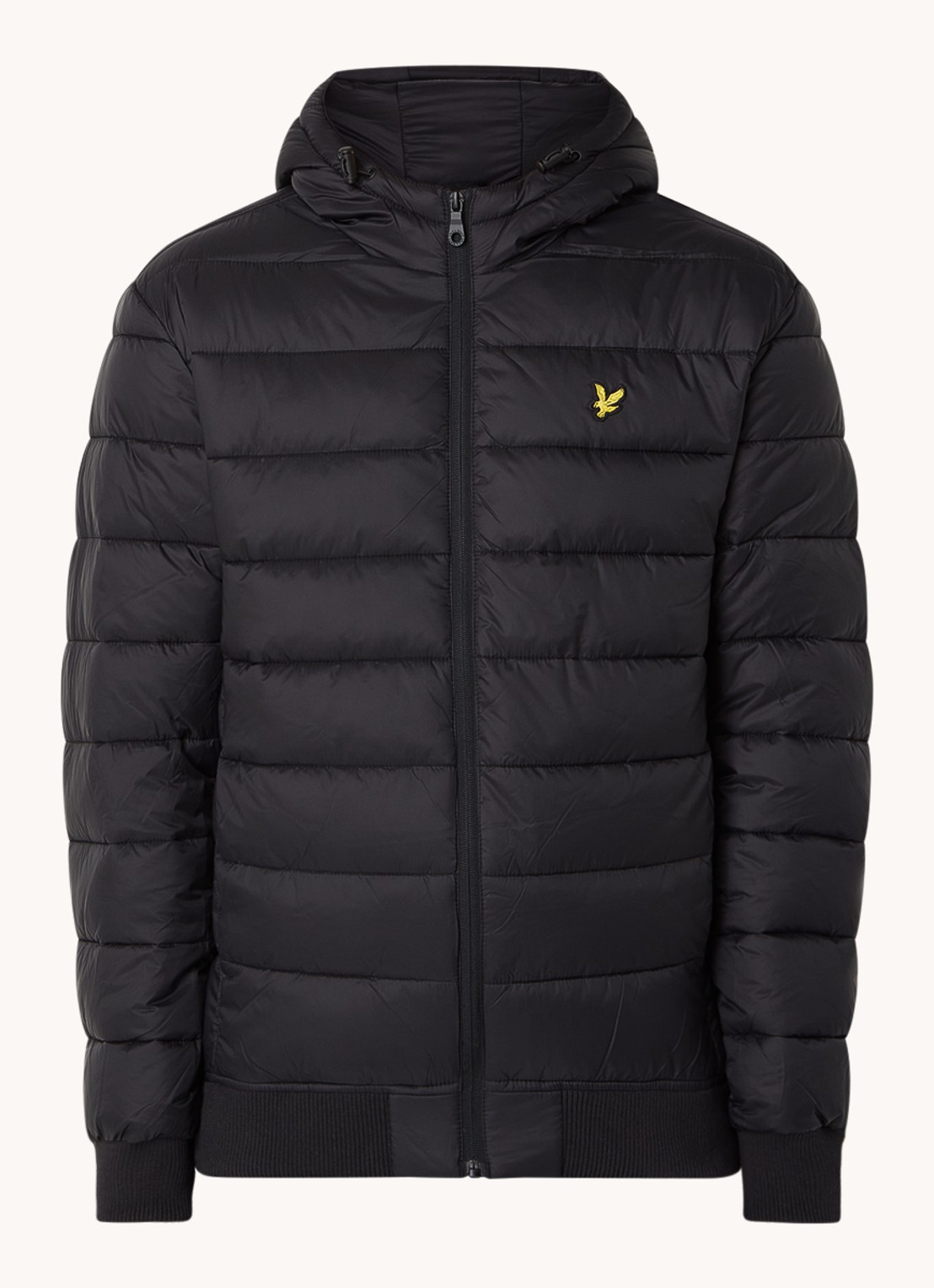 Lyle & Scott Gewatteerde jas met capuchon en logo - voorkant 3 zwart