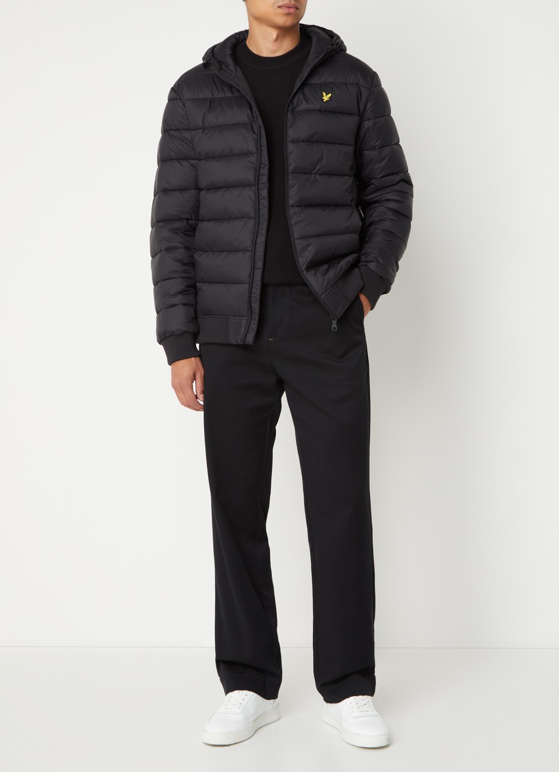 Lyle & Scott Gewatteerde jas met capuchon en logo - voorkant 4 zwart