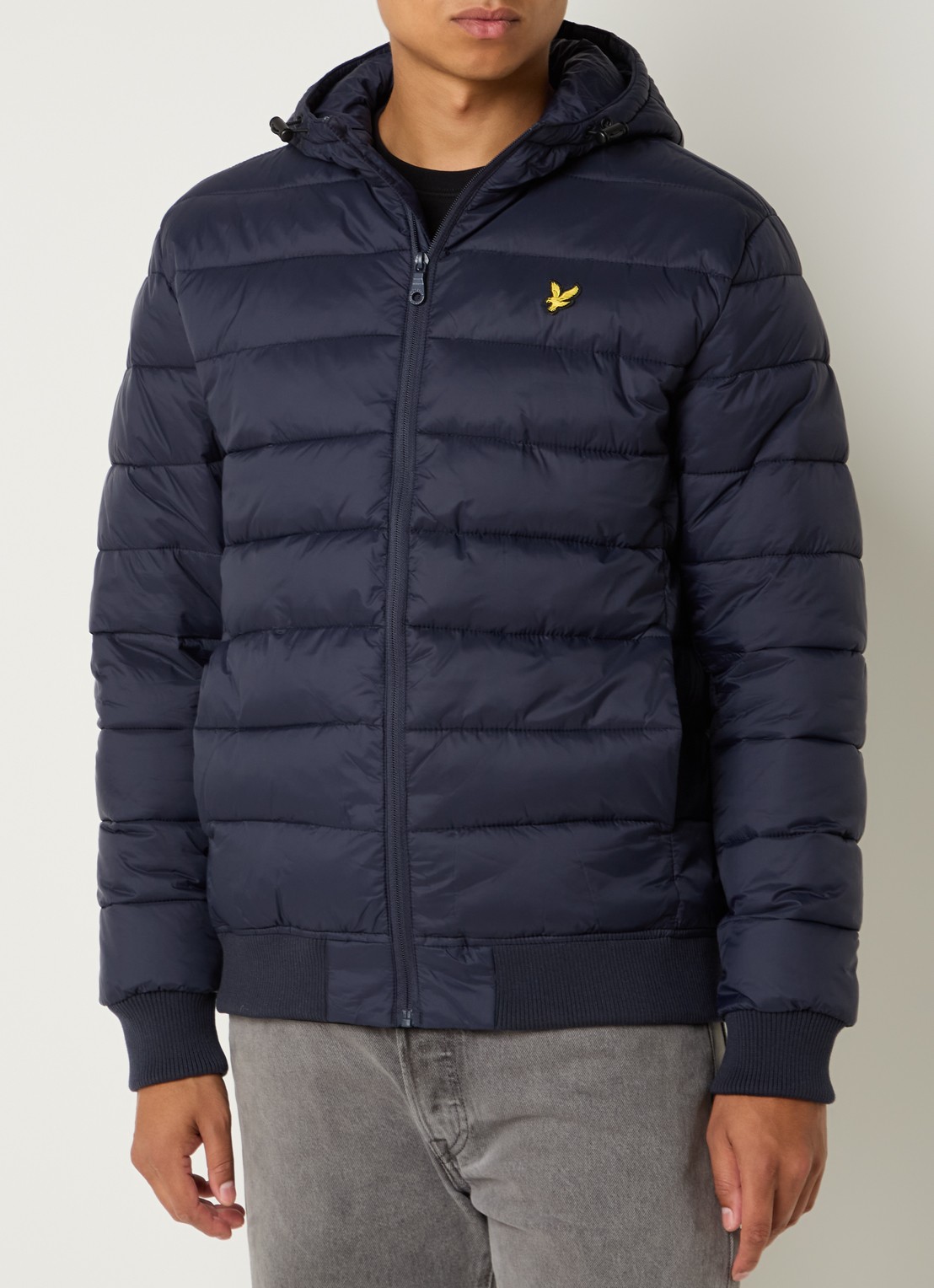 Lyle & Scott Gewatteerde jas met capuchon en logo - detail 2 donkerblauw