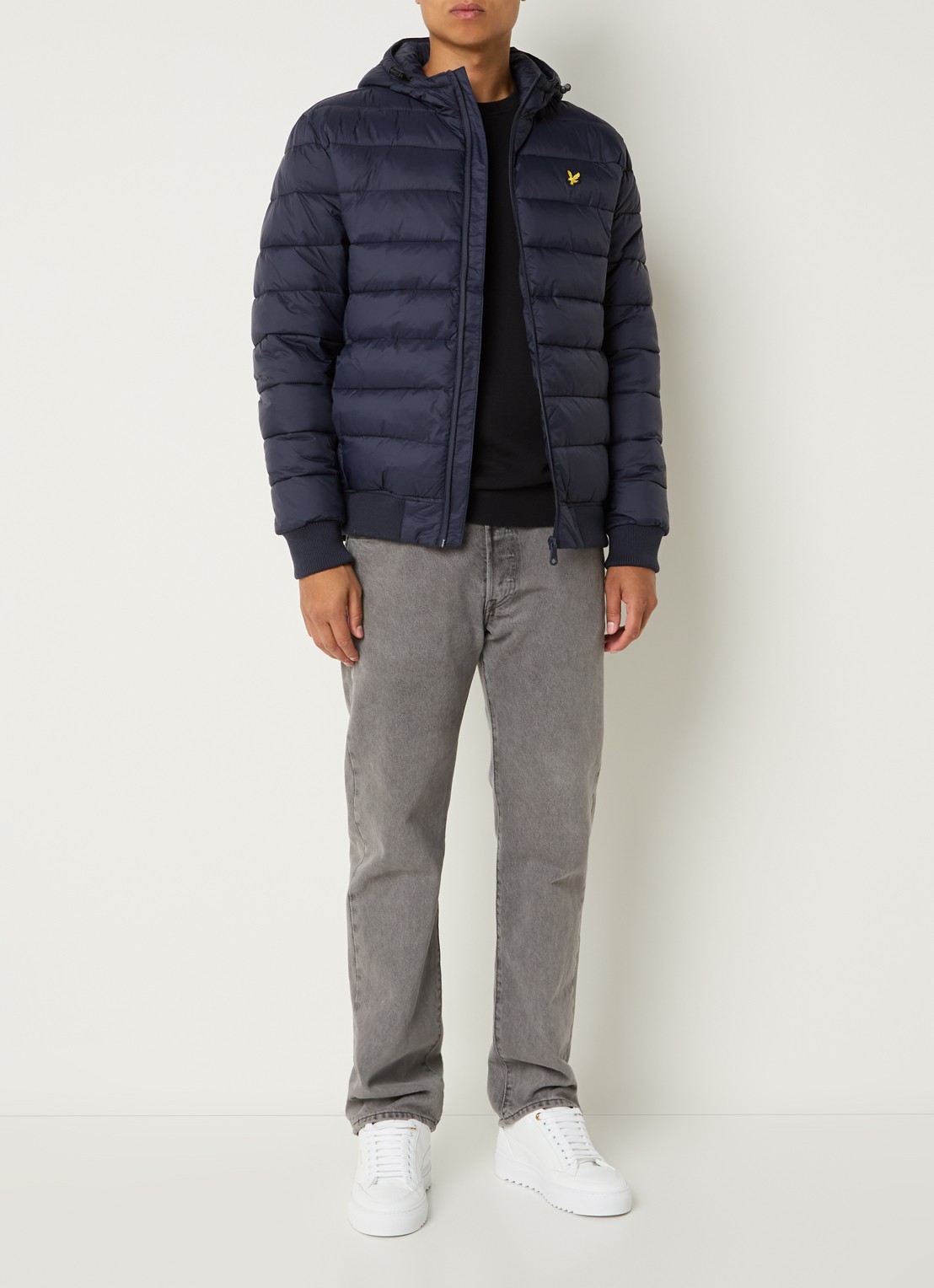 Lyle & Scott Gewatteerde jas met capuchon en logo - voorkant 4 donkerblauw