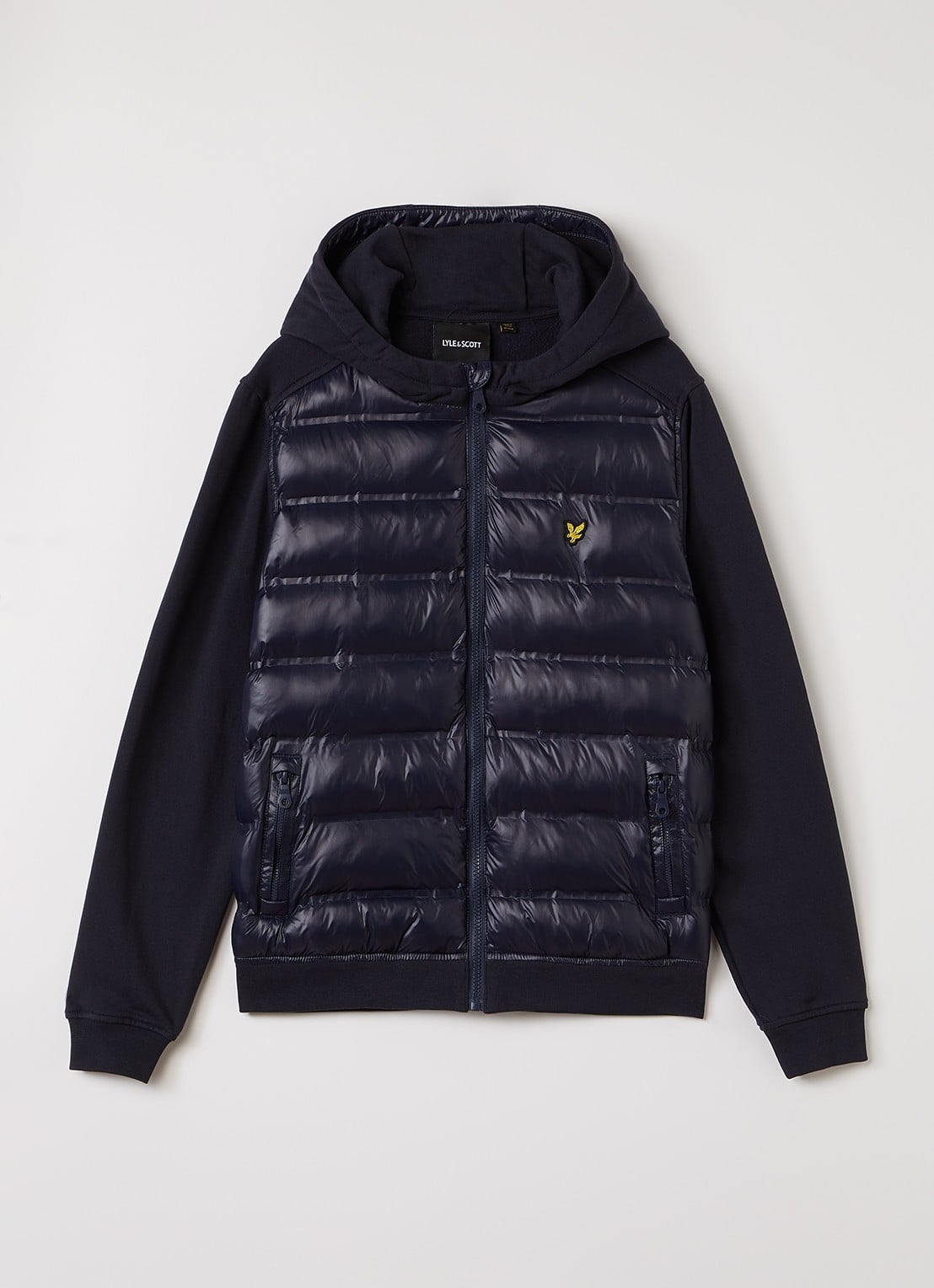 Lyle & Scott Hybrid gewatteerde vest met logo  - voorkant donkerblauw
