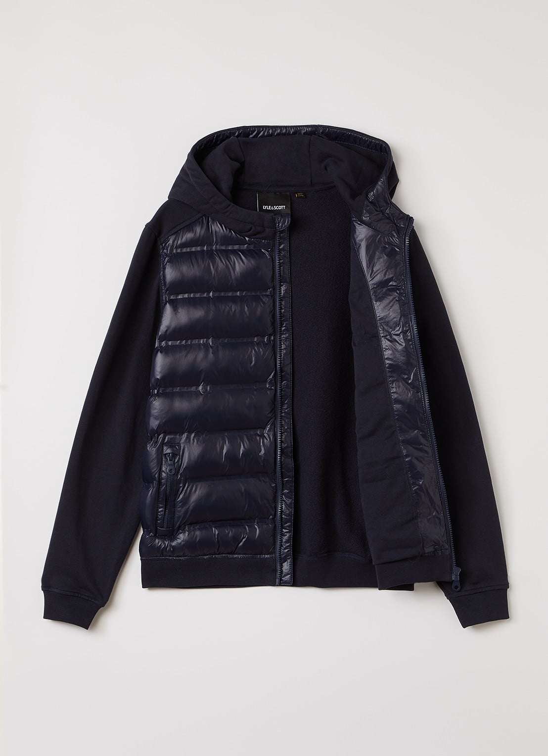 Lyle & Scott Hybrid gewatteerde vest met logo  - voorkant 2 donkerblauw