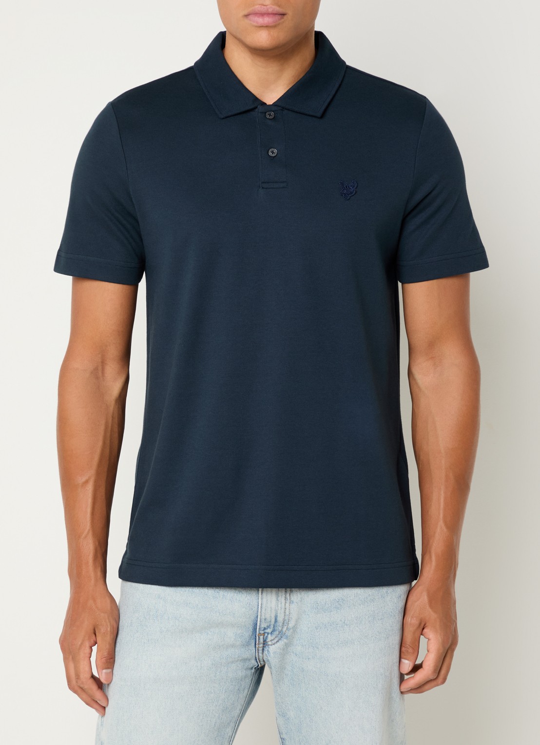 Lyle & Scott Interlock regular fit polo met logoborduring - detail 4 donkerblauw