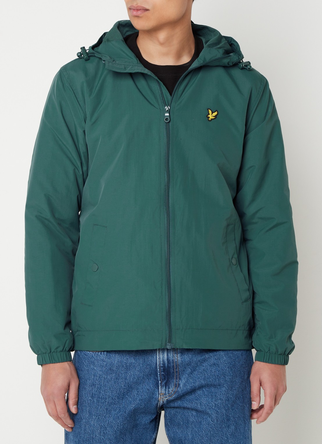 Lyle & Scott Lichtgewicht jack met capuchon - detail donkergroen