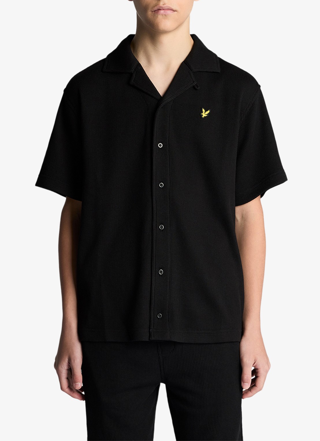 Lyle & Scott Overhemd met structuur en logo - voorkant zwart