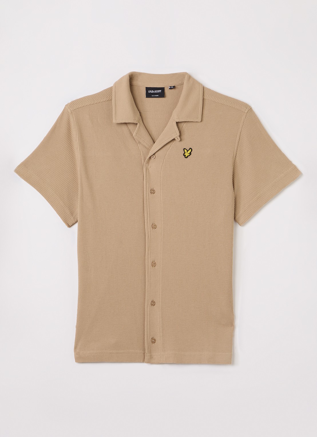 Lyle & Scott Overhemd met structuur en logo - voorkant camel