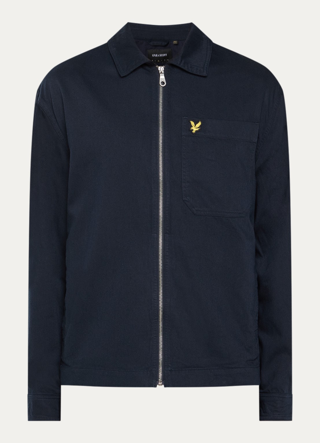 Lyle & Scott Overshirt met logo en borstzak - voorkant 3 donkerblauw