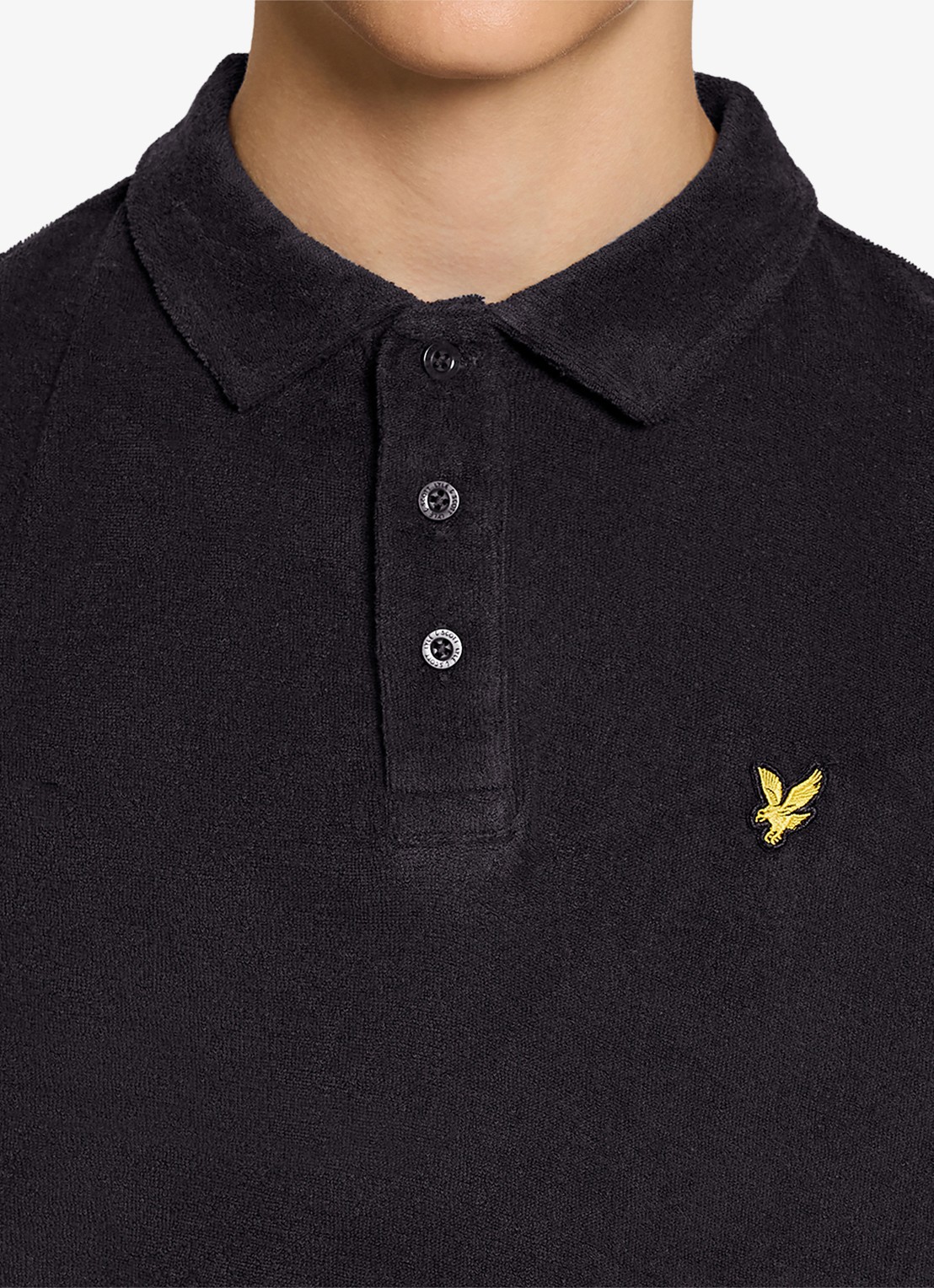 Lyle & Scott Polo van badstof  - detail donkerblauw
