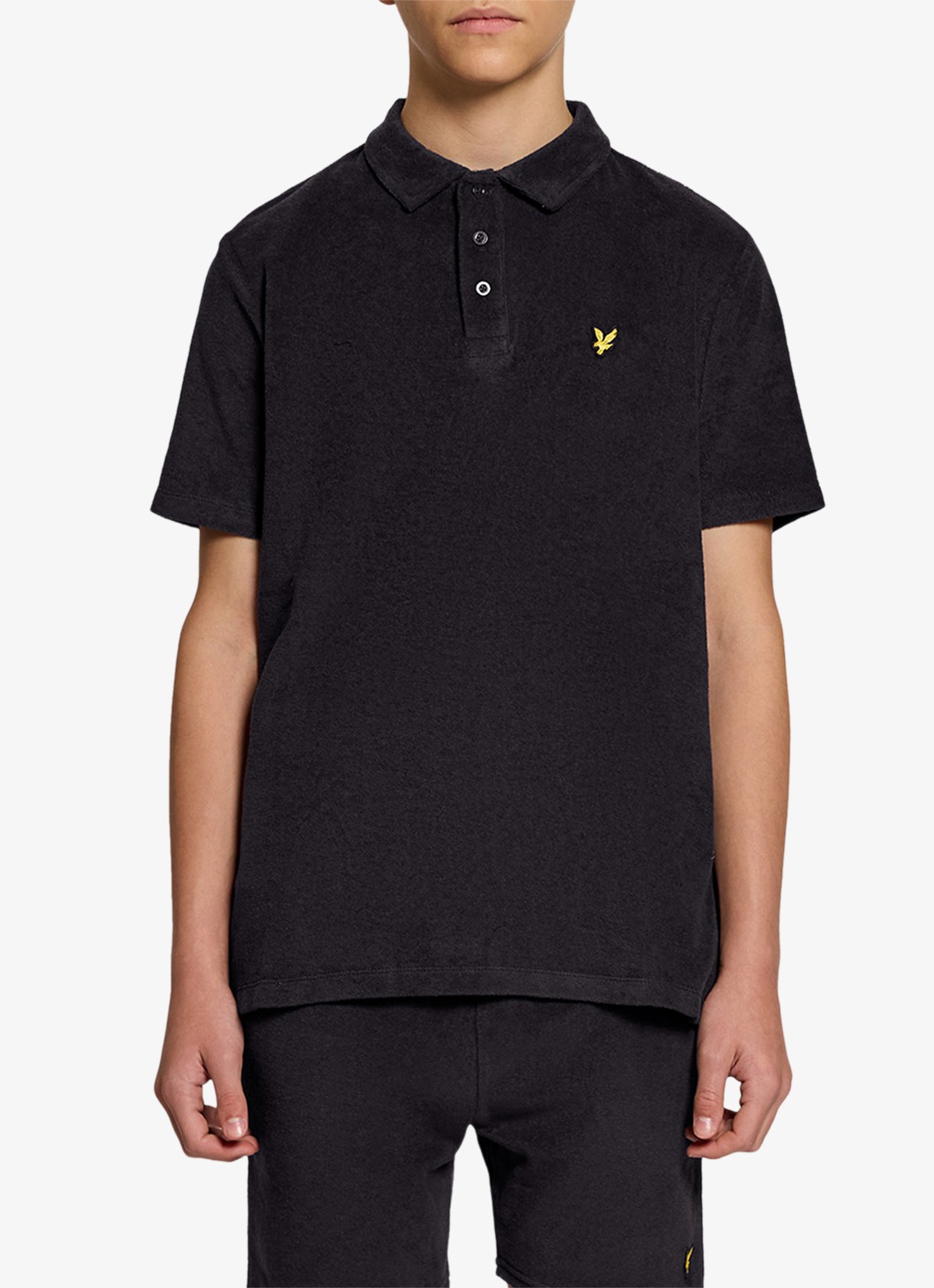Lyle & Scott Polo van badstof  - voorkant 2 donkerblauw